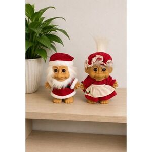 Vintage Russ Berrie Mr & Mrs Santa Claus Troll Dolls Christmas 8" Holiday Decor